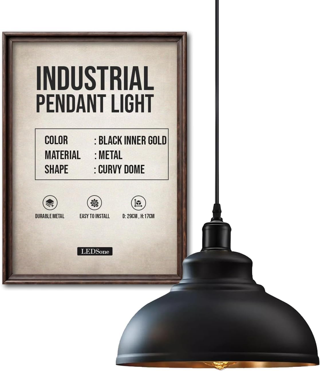 Luminaire suspendu intérieur noir et doré pour salle à manger