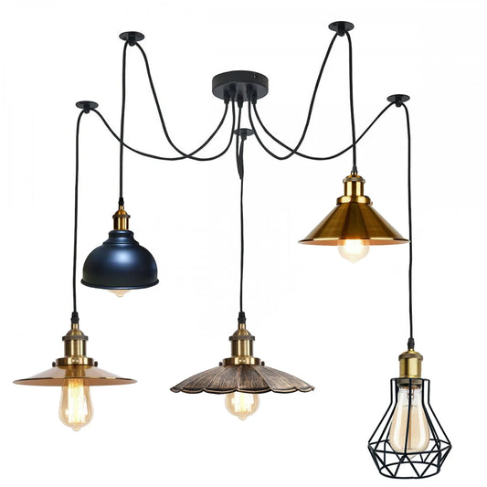 Lustre Suspension Luminaire Plusieurs 5 Fils Métal E27 Avec 5 Ampoules