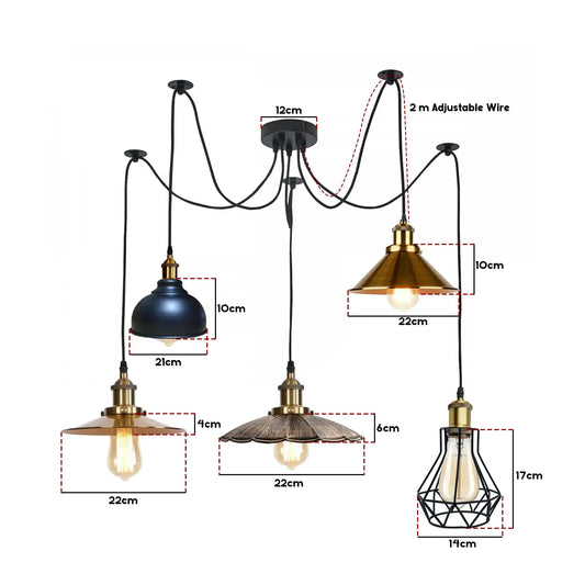 Lustre Suspension Luminaire Plusieurs 5 Fils Métal E27 Image