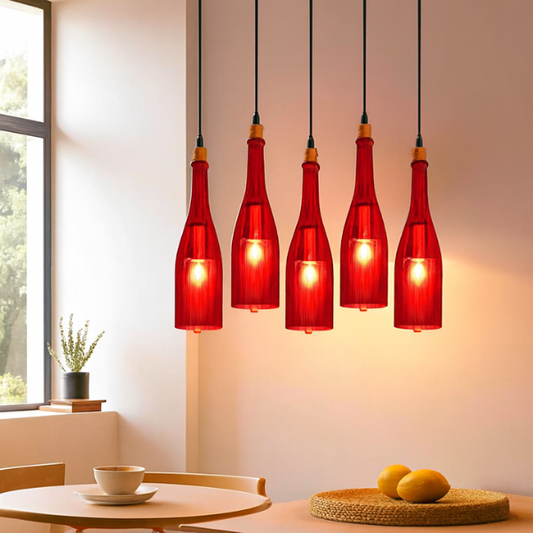 Suspension Lustre Grappe Verre – Bouteille de Vin Vintage pour Salon & Bar ~1529