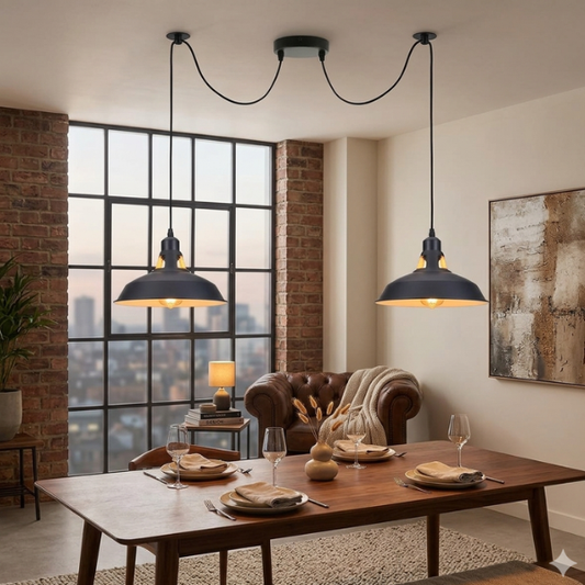 Lustre Araignée Industriel Vintage 2 Voies E27 – Suspension Plafonnier Rétro Dimmable ~1580