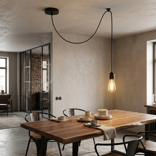 Suspension E27 2 m noire avec rosace de plafond