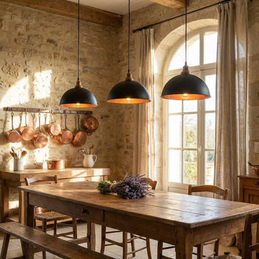 Suspension industrielle vintage noire E27 – lot de 3