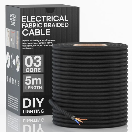 Câble électrique textile torsadé rond noir 3 conducteurs 0,75 mm²