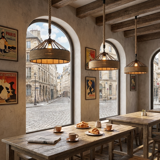 Suspension Rustique en Corde de Chanvre E27