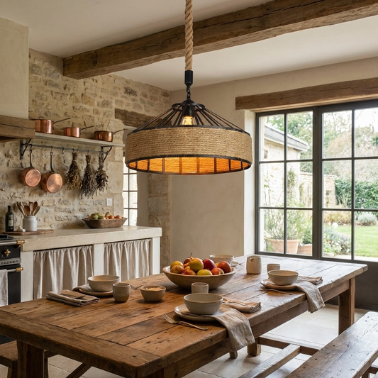 Suspension Rustique en Corde de Chanvre E27