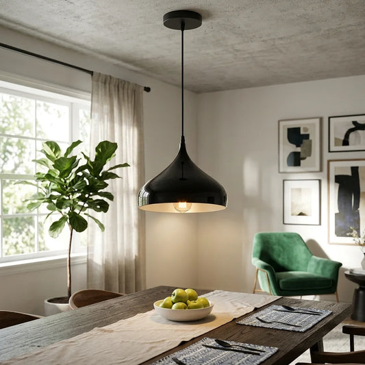 LEDSone Lampe Suspension Industrielle – Métal Noir Brillant E27 ~2196