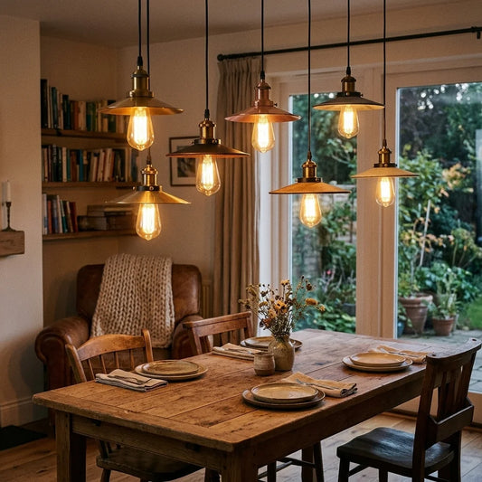 LEDSone Suspension Luminaire Vintage Abat-Jour Plat en Métal E27 pour Îlot de Cuisine ~2247