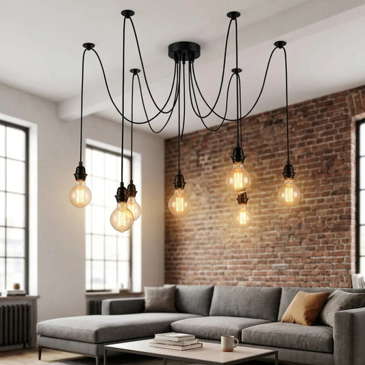 LEDSone Suspension Araignée 6 Bras E27 Plafonnier Style Industriel Multi Bras ~1576