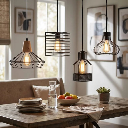 LEDSone Suspension Industrielle Cage Métal Noir E27 Luminaire Suspendu Vintage ~2303
