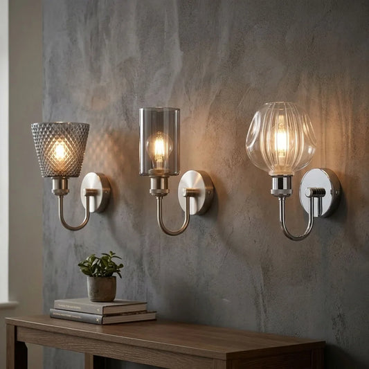 LEDSone Applique murale vintage avec abat-jour en verre E27, bras en U chromé, intérieur ~2245