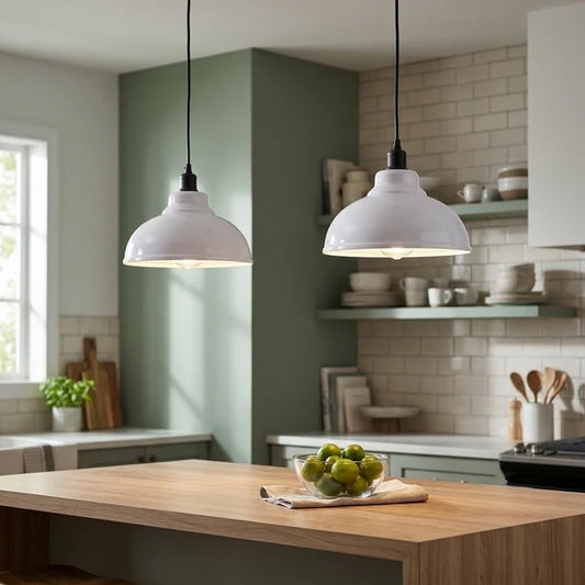 LEDSone Lot de 2 Suspensions Métal Vintage Dôme 29cm | Luminaire Cuisine E27 ~2272