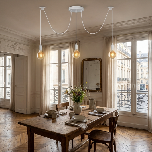 LEDSone Lustre Araignée Blanc - Suspension 3 Têtes Câble Réglable ~1878