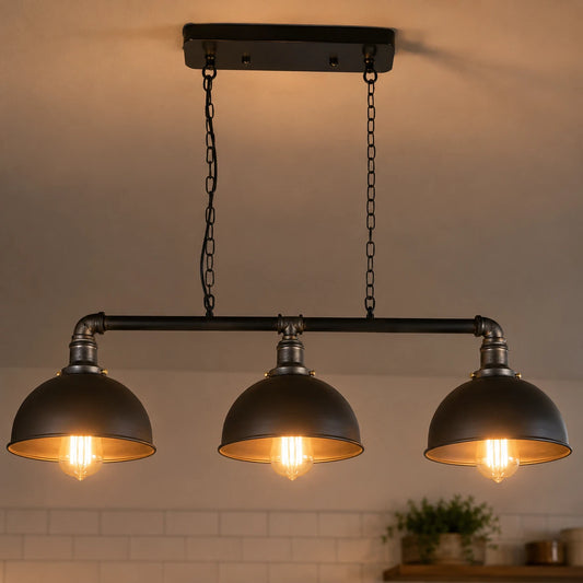 LEDSone Suspension industrielle steampunk 3 voies tuyau E27 îlot de cuisine ~2138