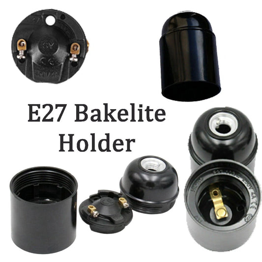 LEDSone Douille E27 Lisse en Bakélite Noire pour Suspension - Édition Vintage ~2324