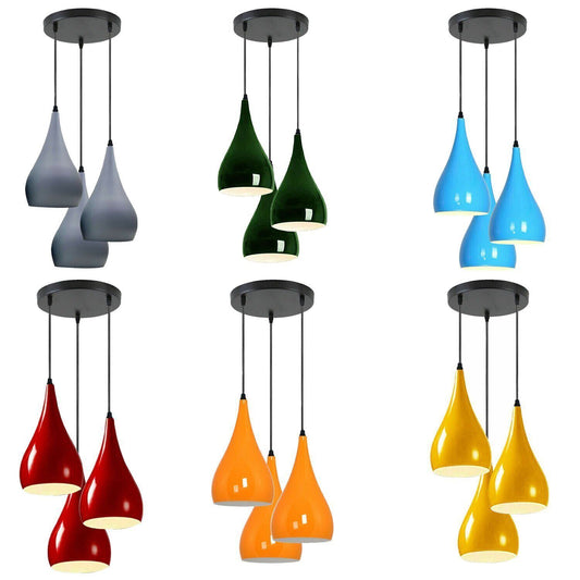 LEDSone Suspension Luminaire Plafonnier Métal 3 positions en forme de goutte d'eau avec abat-jours verts modernes ES E27