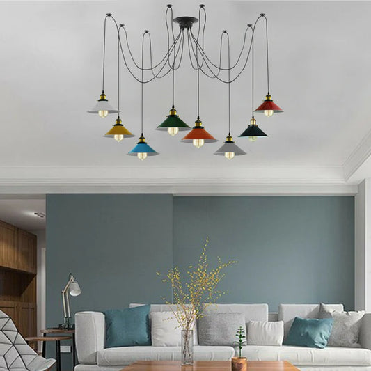 Lustre Araignée 8 Bras E27 – Suspension Araignee Multi Abatjour Industrielle 2m DIY ~1539