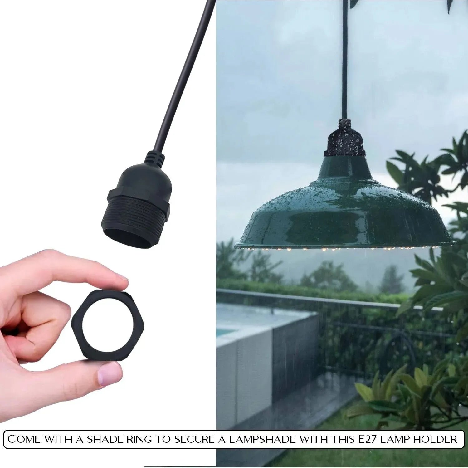 suspension extérieure pour abat-jour avec décentreur 1/2m, rosace et douille étanche IP65 Avec Reduserplate