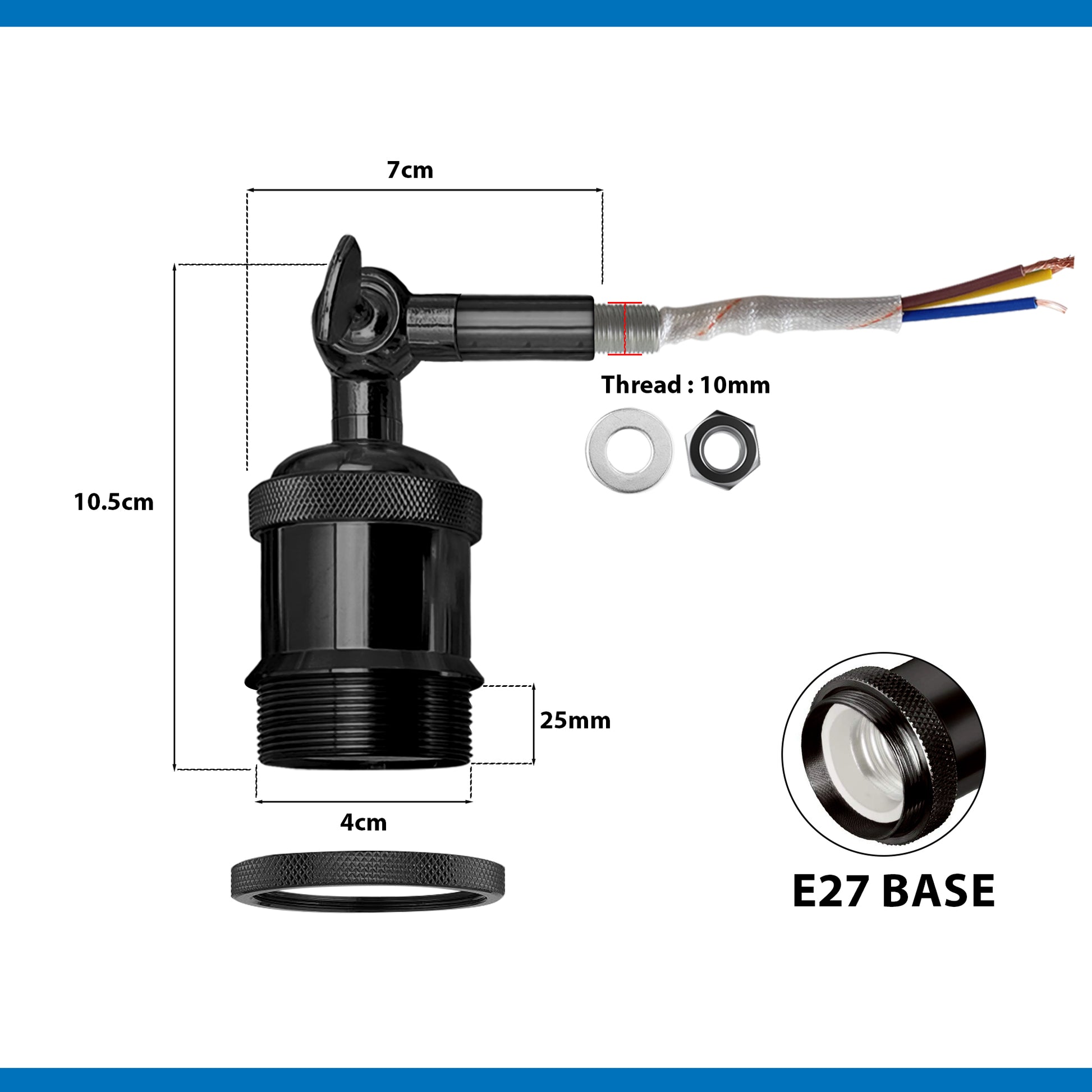 10mm thread 10.5cm wall fitting heights 7cm width E27 Base wall lamp fittings