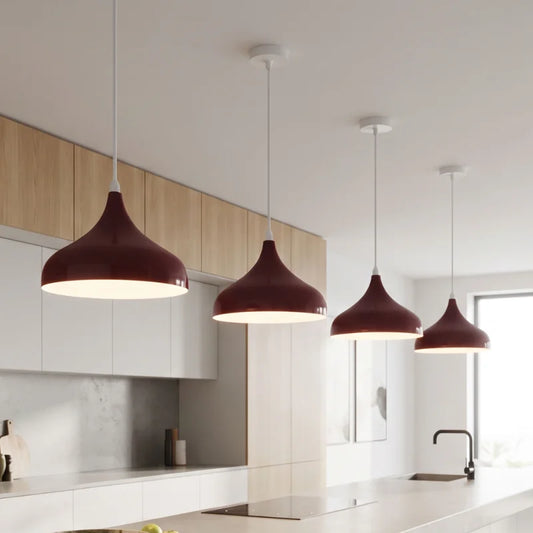LEDSone Suspension Industrielle Vintage Bordeaux | Lustre Abat-Jour Métal Goutte ~2347