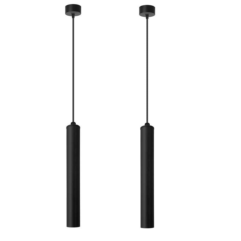 Modern Cylinder Black Long Tube Pendant Lights for Kitchen Island, Bar, Cafe-2 Pack