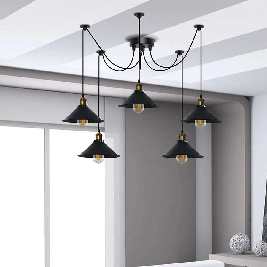 black multi outlet pendant light with bulb