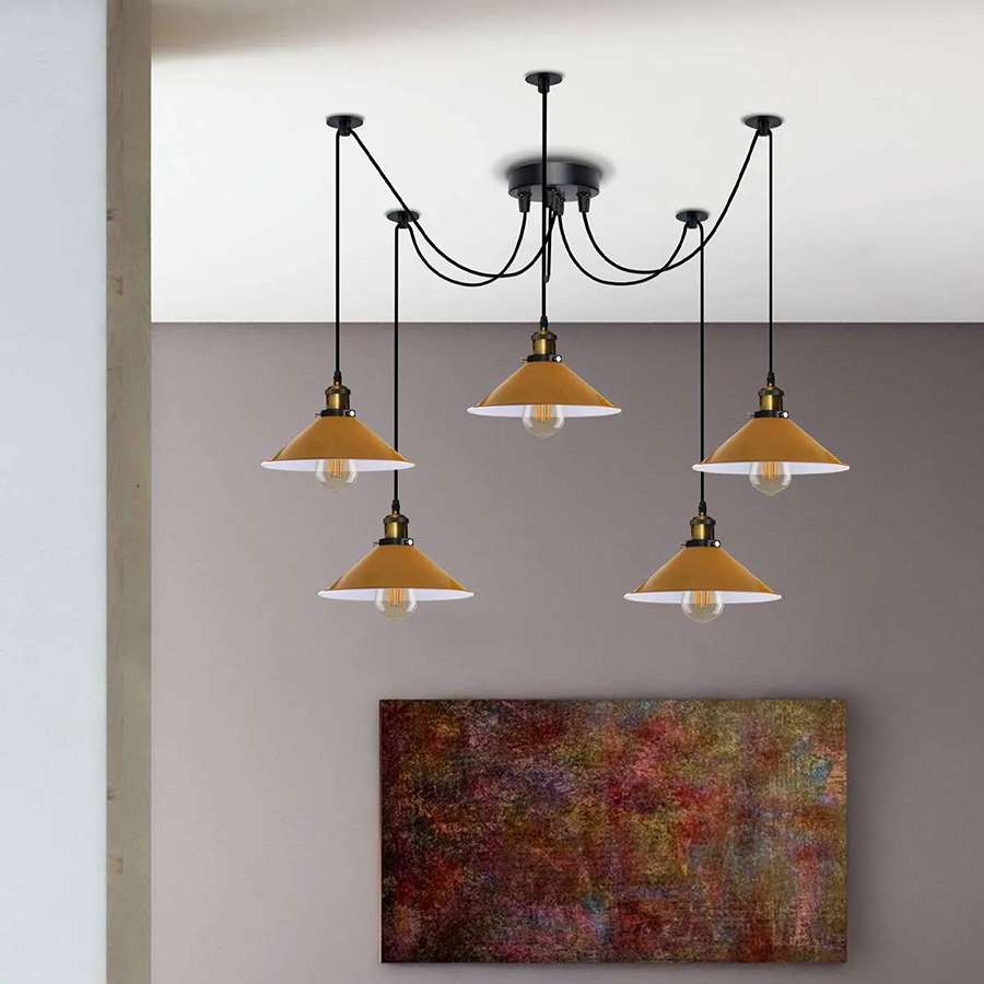 orange cone shade 5 light pendant light