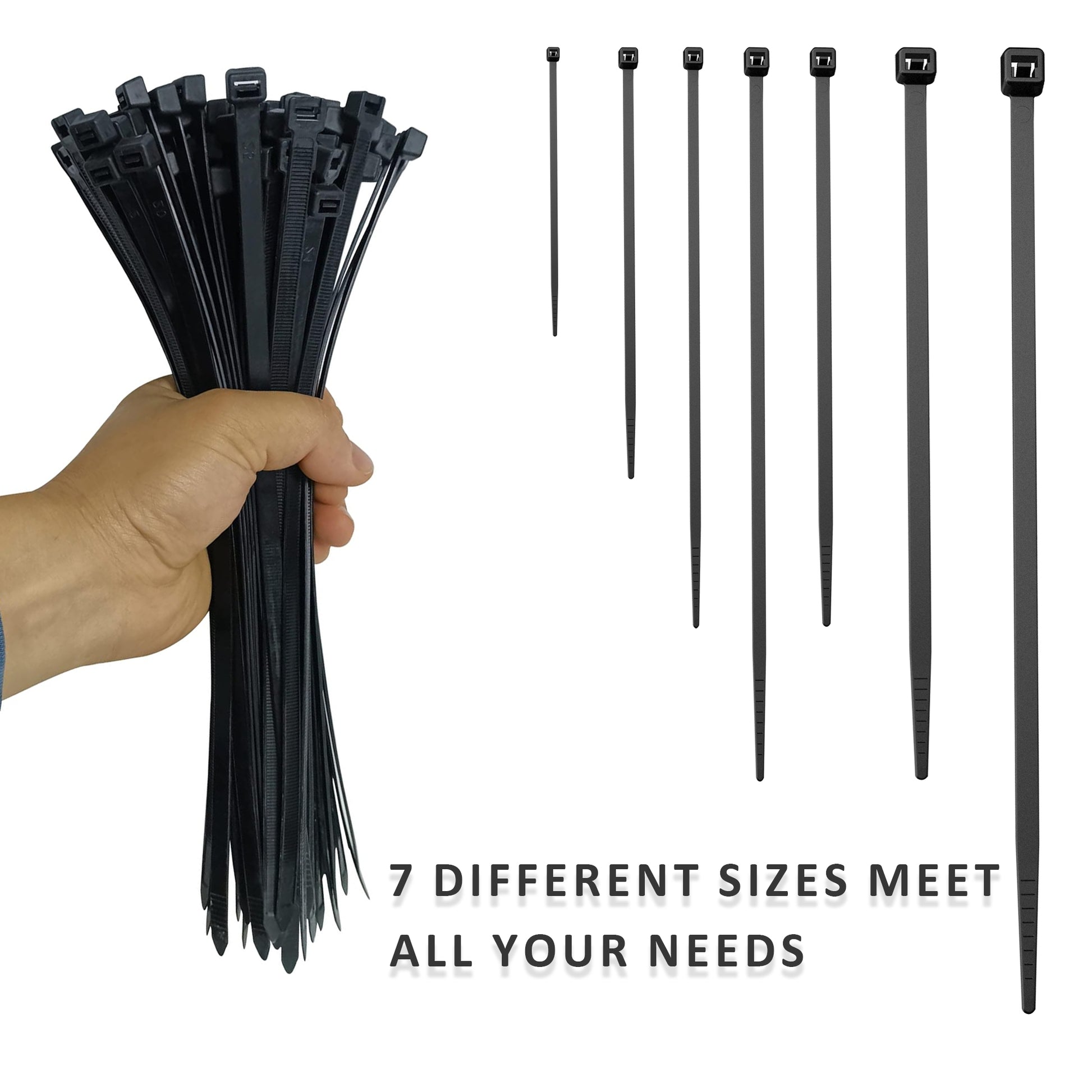 Black self-locking nylon cable ties for heavy-duty wire organization