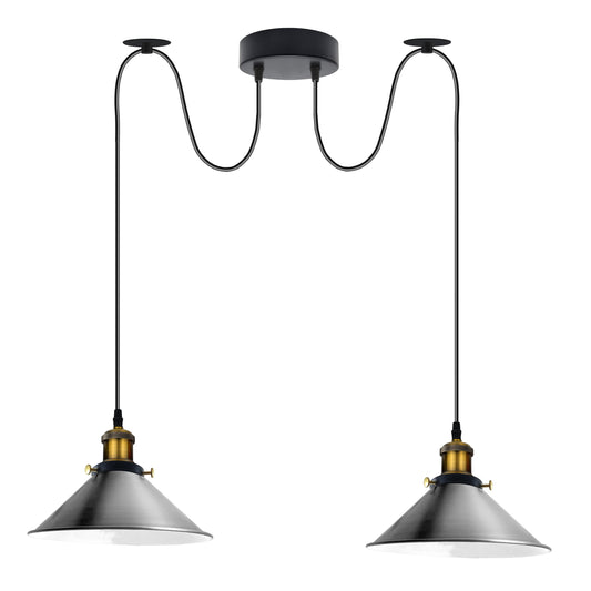LEDSone Lampe Araignée 2 Têtes – Métal Nickel Satiné Vintage – Câbles 2m ~2199