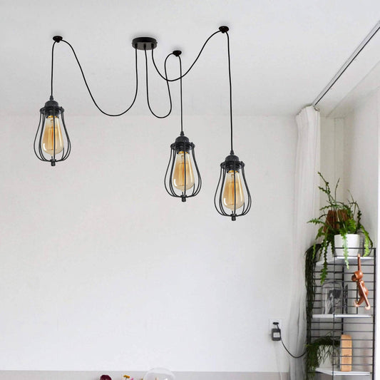 Lampe suspendue noire de 2m, plafonnier industriel rétro, lampe araignée ~ 1187