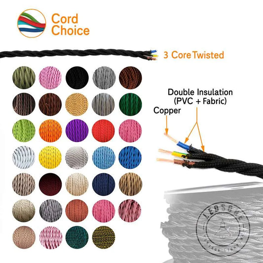 10m câble électrique torsadé à 3 noyaux recouvert de tissu de couleur or rose 0,75 mm ~ 4848