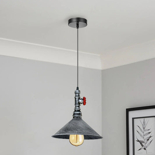 Lampes suspendues de plafond Vintage industrielles, abat-jour de couleur brossé avec tuyau en métal ~ 1310