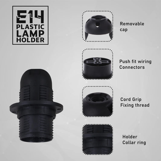 Support d'ampoule E14 Edison, petite vis, support de lampe en plastique noir, douille E14 UK ~ 4412