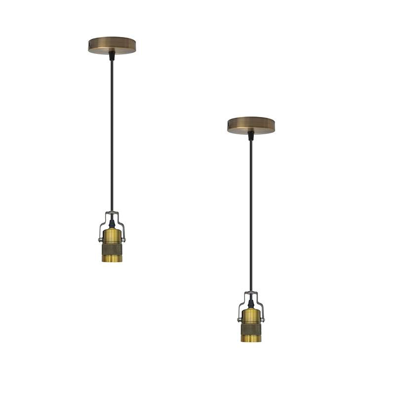 Vintage Industrial Style 1m Yellow Brass Ceiling E27 Pendant Lamp Holder Fitting-2 Pack