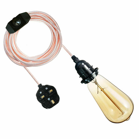 Câble flexible en tissu de 4m, couleur or Rose britannique, ensemble de lampes suspendues, support d'ampoule E27 + interrupteur ~ 3753