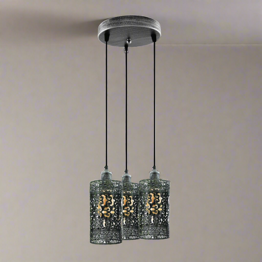 Lampe suspendue industrielle Vintage rétro à 3 voies, plafond rond, base e27, lampe en métal argenté brossé ~ 3924