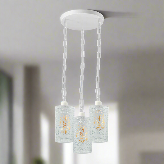 Lampe rétro industrielle vintage à 3 voies, pendentif de plafond rond, base e27, cage blanche ~ 3932