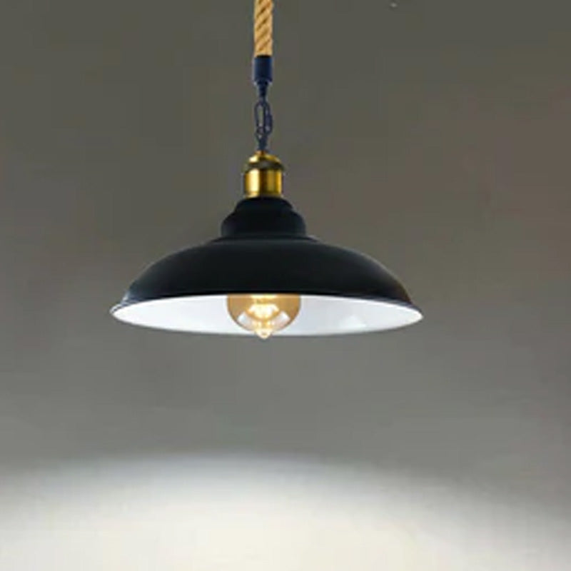 Hemp Rope Black Barn Pendant Light with Gold holder