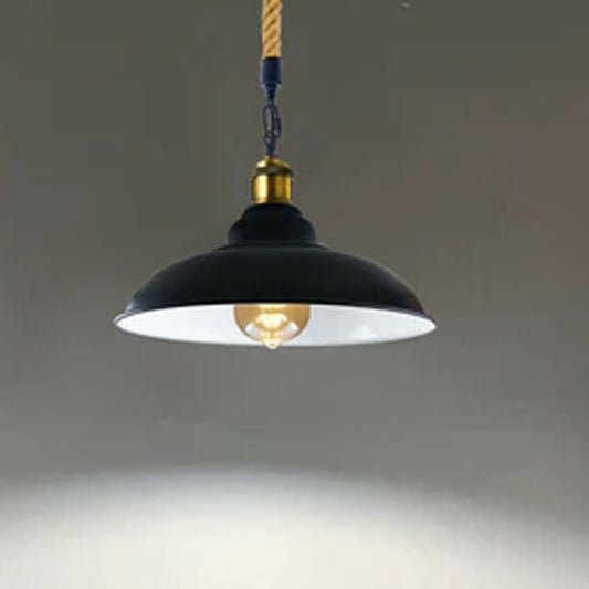 Lampe suspendue de plafond en métal en forme de bol, lampes rétro suspendues en chanvre moderne ~ 1654
