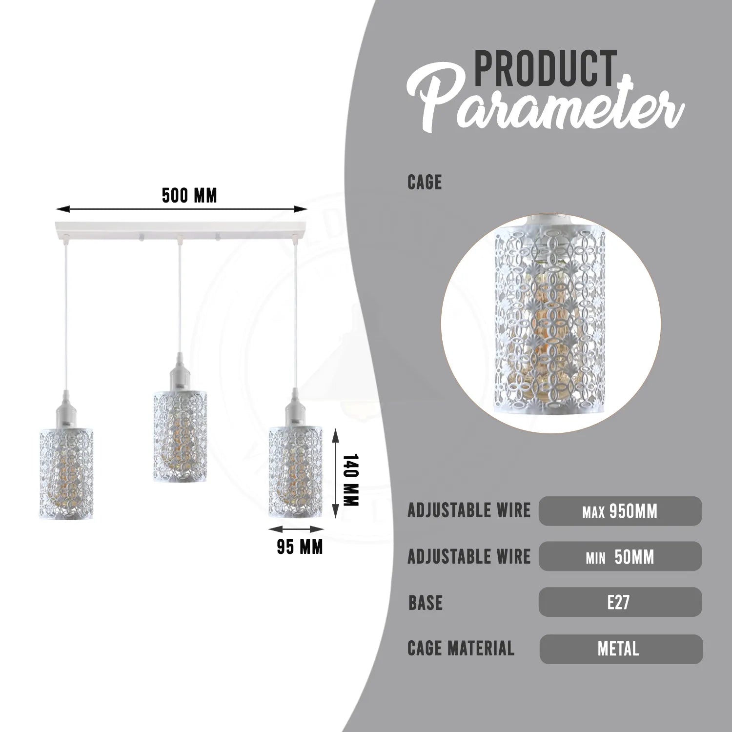 E27 3 Way Industrial Pendant Light Adjustable Hanging Ceiling