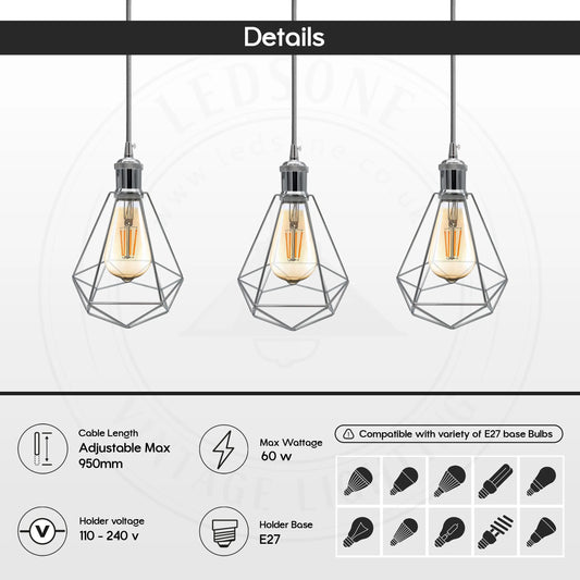 Lampe suspendue en métal chromé E27, luminaire de plafond simple, abat-jour en forme de Cage, pour Loft, ~ 4188