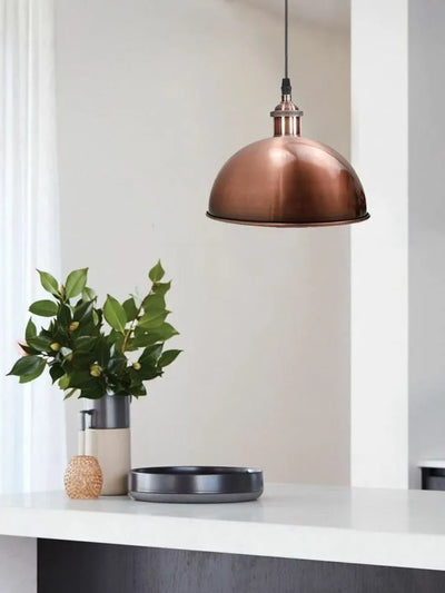 Suspension plafonnier vintage industriel métal rétro abat-jour cuivre ~1560