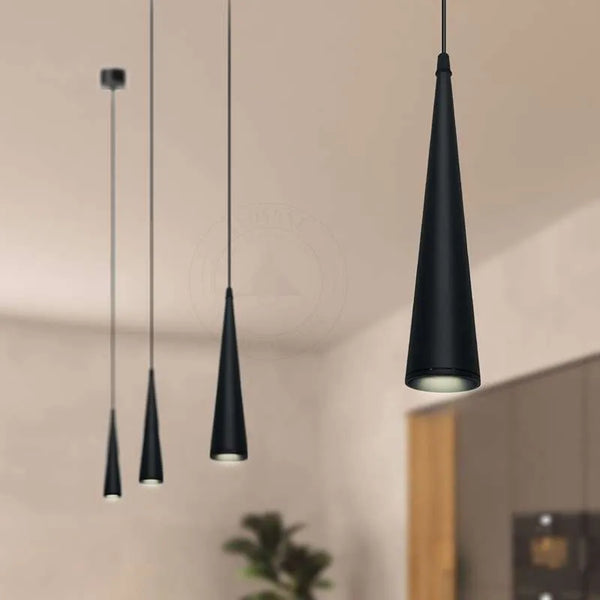 Suspension Luminaire Noir GU10 Long Cône Tube