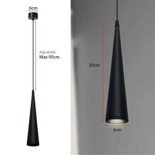 Suspension Luminaire Noir GU10 Long Cône Tube ~1518