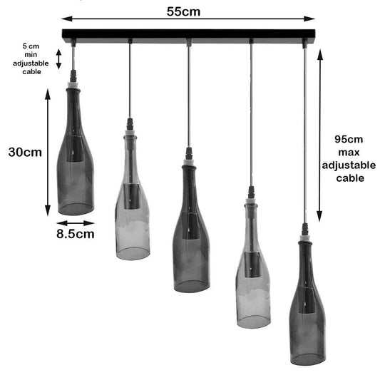 Suspension classique grappe avec abat-jour en verre bouteille de vin ~1529