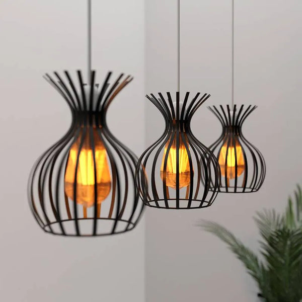 Abat-jour Cage Métallique Noir E27 — Suspension Industrielle