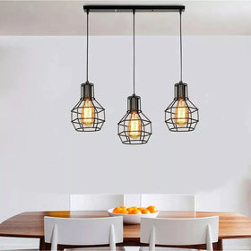 Suspension abat-jour plafonnier rétro loft 3 têtes avec ampoules ~2563