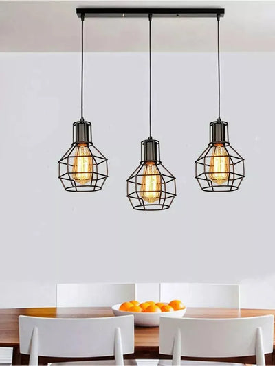 Suspension abat-jour plafonnier rétro loft 3 têtes avec ampoules ~2563