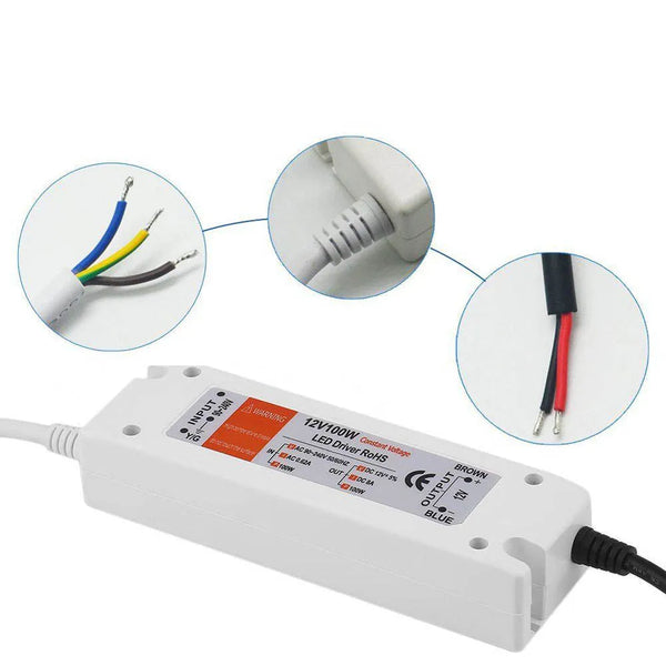 Transformateur tension constante conducteur LED 100W AC 90V-240V à DC 12V 8A