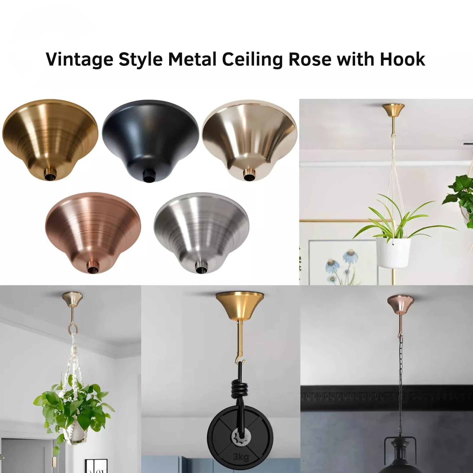 Rosace plafond en métal style vintage pour suspension lumineuse